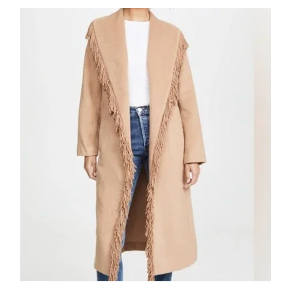 Line & Dot Linda Small Fringe Wool Blend Longline Tan Brown Coat Jacket Cardigan - Picture 1 of 10